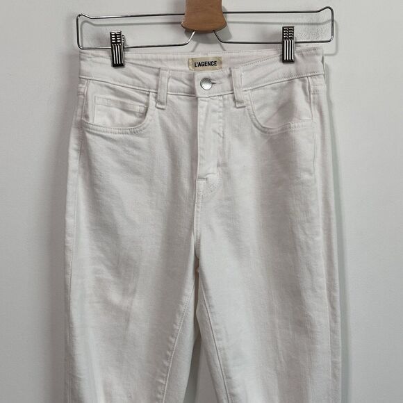 L’AGENCE High Line Skinny Jeans 25 White Ripped Raw Hem Sexy Designer Distressed - Picture 3 of 9